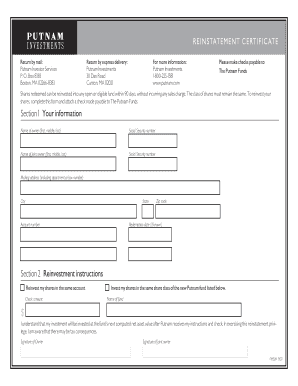 Putnam Funds Reinvestment Certificate