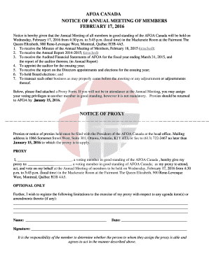 AFOA Canada Annual Meeting Proxy Form