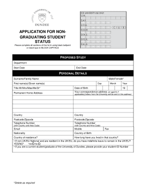 University of Dundee Non-Graduating Student Status Application