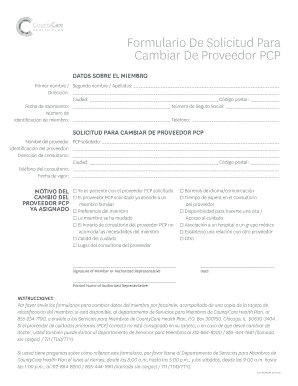 Formulario De Solicitud Para Cambiar De Proveedor PCP