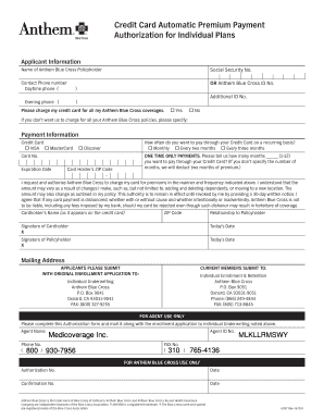 Anthem Blue Cross Credit Card Payment Authorization