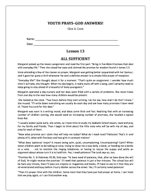 Youth Prays God Answers Lesson
