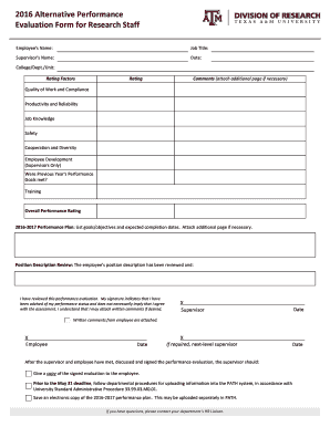 Employee handbook acknowledgement form template - Instructions for Alternative Performance Evaluation Form - vpr tamu