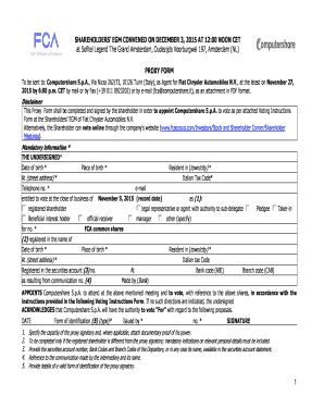 Fiat Chrysler Automobiles Proxy Form
