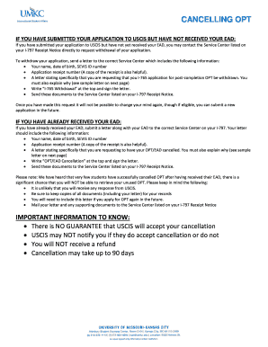 USCIS OPT Cancellation Request
