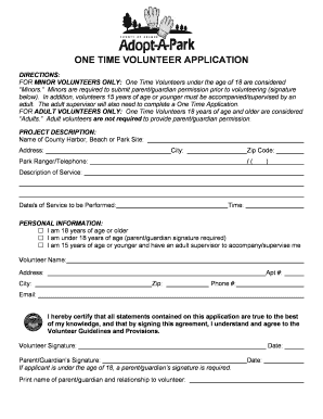 One Time Volunteer Application