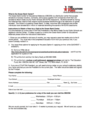 Ocean Bank Center Visit Pass Application