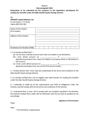 Rajiv Gandhi Equity Savings Scheme Declaration Form