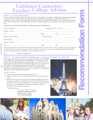 Summer Study Program Recommendation Form