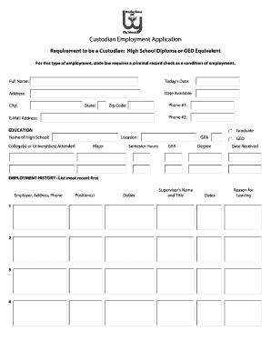 Custodian Employment Application