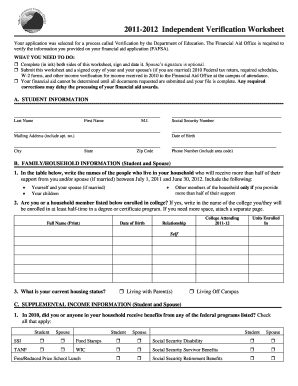 2011-2012 Independent Verification Worksheet