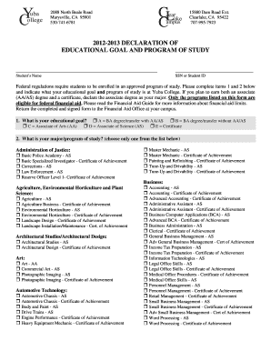 2012-2013 Declaration of Educational Goal and Program of Study