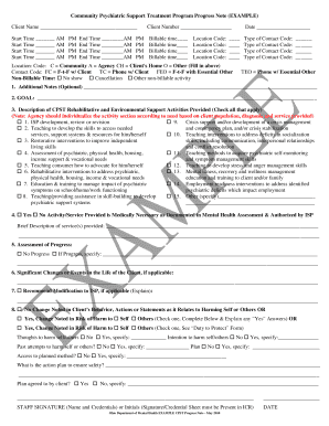 Community Psychiatric Support Treatment Progress Note