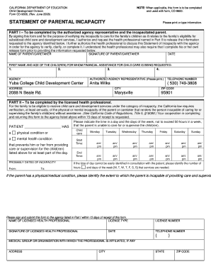 California Statement of Parental Incapacity