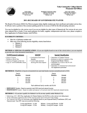 California Board of Governors Fee Waiver Application