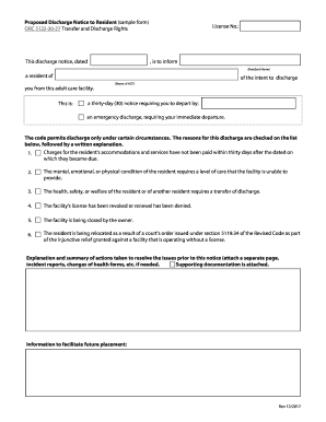 Proposed Discharge Notice to Resident