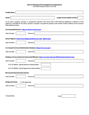 Ohio Employment Background Investigation Record