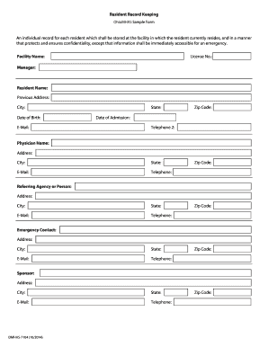 Ohio Resident Record Keeping Form