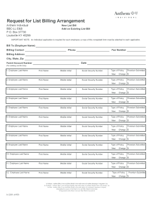 Request for List Billing Arrangement