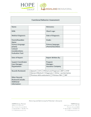 Functional Behavior Assessment Form