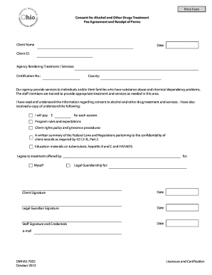 Consent for Alcohol and Other Drugs Treatment Fee Agreement