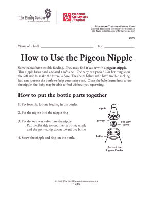 Instrucciones de alimentación con pezón Pigeon