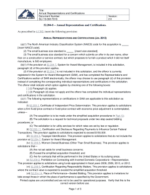 Annual Representations and Certifications