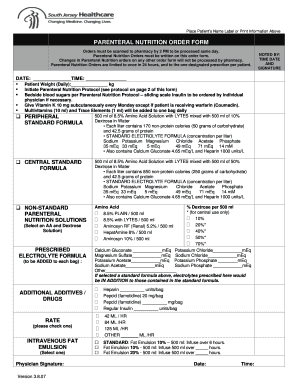 Parenteral Nutrition Order Form