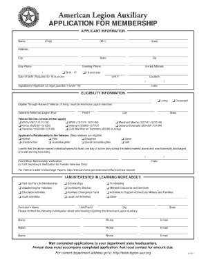 American Legion Auxiliary Membership Application
