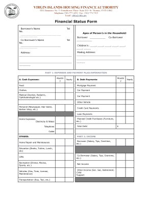 Virgin Islands Housing Finance Authority Financial Status Form
