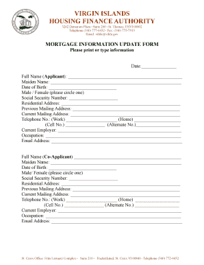 Virgin Islands Mortgage Information Update Form
