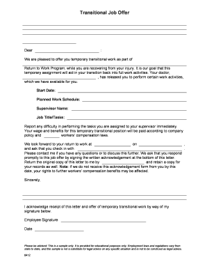 Transitional Job Offer Letter