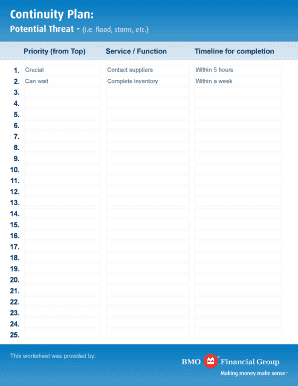 Fillable Online Continuity Plan Bmo Harris Bank Fax Email Print