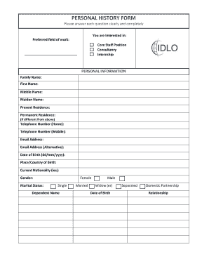 Personal History Form