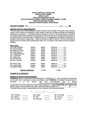 Sparta Board of Education Meeting Agenda
