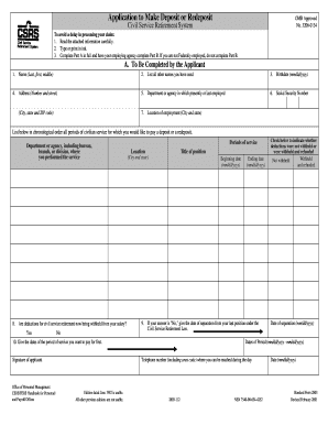 Civil Service Retirement System Deposit or Redeposit Application