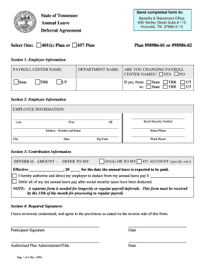 Tennessee Annual Leave Payment Deferral Agreement