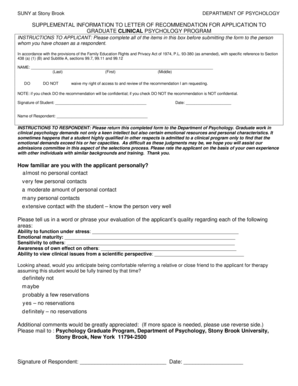 One year industrial training completion letter - SUPPLEMENTAL INFORMATION TO LETTER OF RECOMMENDATION FOR - psychology sunysb