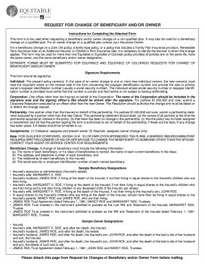 Request for Change of Beneficiary and/or Owner Form