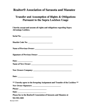 Transfer and Assumption of Rights & Obligations for Supra Lockbox