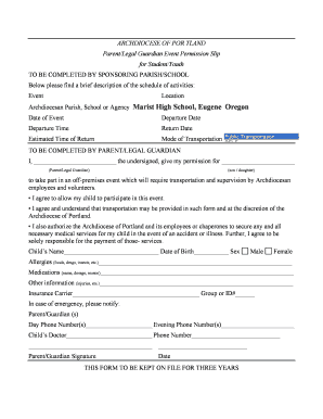 Archdiocese of Portland Student Event Permission Slip
