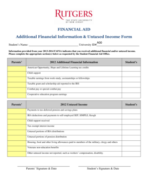 Additional Financial Information & Untaxed Income Form
