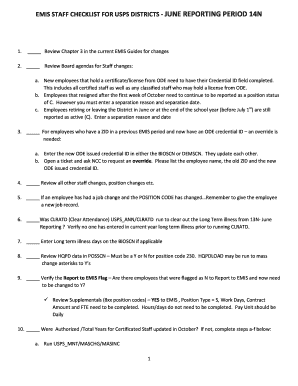 EMIS Staff Checklist for USPS Districts