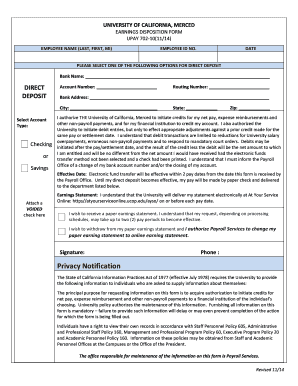 University of California Merced Earnings Disposition Form