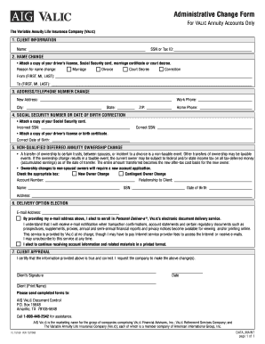 VALIC Annuity Account Administrative Change Form
