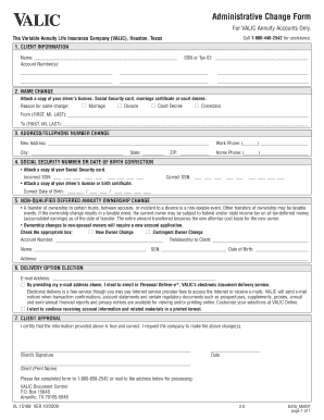VALIC Annuity Account Administrative Change Form