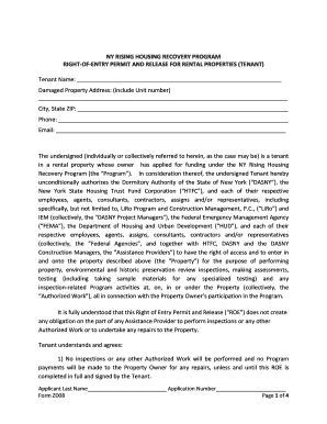 NY Rising Housing Recovery Program Right-of-Entry Permit