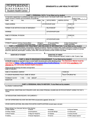 Pepperdine Graduate and Law Health History Form