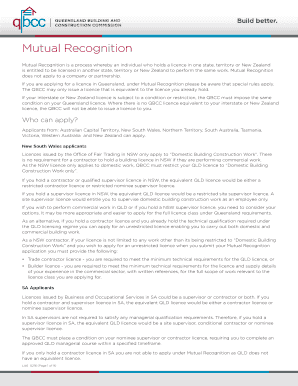 Queensland Mutual Recognition Licence Application