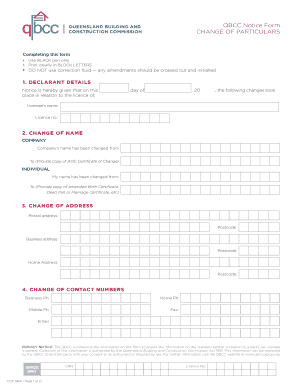 QBCC Change of Particulars Notice